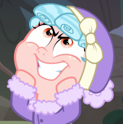 Size: 1071x1076 | Tagged: safe, screencap, cozy glow, pegasus, pony, frenemies (episode), g4, clothes, cozy glow is best facemaker, cropped, evil smile, female, filly, foal, grin, hat, smiling, solo, sweater