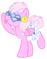 Size: 1111x1396 | Tagged: safe, artist:crystal-tranquility, oc, oc only, oc:bloom, pegasus, pony, clothes, dress, female, glasses, mare, one eye closed, simple background, solo, tongue out, transparent background, wink