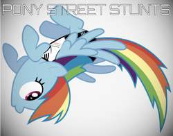 Size: 670x524 | Tagged: safe, edit, editor:undeadponysoldier, rainbow dash, pegasus, pony, g4, backflip, clothes, female, flip, flying, mare, parkour, parody, pun, ronnie street stunts, simple background, solo, spread wings, text, white background, wings, word art, youtuber