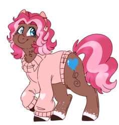 Size: 768x809 | Tagged: safe, artist:wanderingpegasus, oc, oc only, oc:ginger, earth pony, pony, butt fluff, chest fluff, clothes, coat markings, cute, dappled, ear fluff, female, leg fluff, mare, neck fluff, ocbetes, simple background, solo, sweater, transparent background