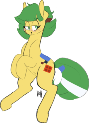 Size: 587x809 | Tagged: safe, artist:liefsong, oc, oc:blocky bits, pony, bedroom eyes, belly button, bipedal, blushing