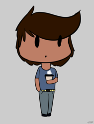 Size: 1785x2362 | Tagged: safe, artist:taurson, oc, oc only, oc:coffee, human, big head, chibi, clothes, female, gray background, hand in pocket, humanized, pants, pony coloring, shirt, simple background, solo