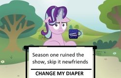 Size: 1024x662 | Tagged: safe, edit, starlight glimmer, pony, g4, season 1, background pony strikes again, change my mind, i mean i see, implied diaper, meme, much better