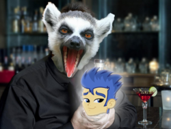 Size: 1032x774 | Tagged: safe, flash sentry, lemur, equestria girls, g4, alcohol, cocktail glass, glowing, irl, photo, wat, wine, wine bottle