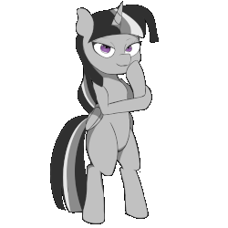 Size: 500x500 | Tagged: safe, artist:rainyvisualz, twilight sparkle, alicorn, pony, g4, animated, bipedal, black and white, female, grayscale, looking at you, monochrome, simple background, smug, solo, transparent background, twilight sparkle (alicorn)