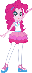 Size: 5000x11488 | Tagged: safe, artist:twilirity, pinkie pie, equestria girls, g4, my little pony equestria girls: better together, absurd resolution, clothes, cutie mark on clothes, female, geode of sugar bombs, hairband, jewelry, looking at you, magical geodes, necklace, open mouth, open smile, pantyhose, rah rah skirt, sandals, simple background, skirt, smiling, solo, tank top, transparent background, vector