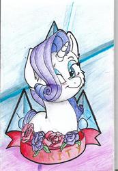 Size: 858x1240 | Tagged: safe, artist:maximus, rarity, pony, unicorn, g4, cutie mark, drawing, female, flower, looking at you, rose, solo, traditional art