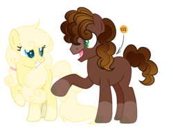 Size: 600x456 | Tagged: dead source, safe, artist:rainbows-skies, oc, oc only, oc:chocolate mousse, oc:vanilla bean, earth pony, pony, female, male, mare, offspring, parent:cheese sandwich, parent:pinkie pie, parents:cheesepie, simple background, stallion, transparent background