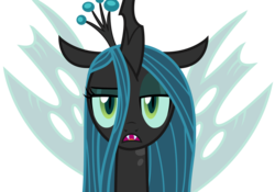 Size: 4831x3375 | Tagged: safe, artist:sketchmcreations, queen chrysalis, changeling, changeling queen, frenemies (episode), g4, crown, female, jewelry, looking at you, open mouth, raised eyebrow, regalia, simple background, solo, transparent background, vector
