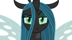 Size: 6000x3375 | Tagged: safe, artist:sketchmcreations, queen chrysalis, changeling, changeling queen, frenemies (episode), g4, female, looking at you, pouting, raised eyebrow, simple background, solo, transparent background, vector