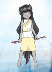 Size: 2500x3500 | Tagged: safe, artist:stardust-pony, octavia melody, earth pony, anthro, unguligrade anthro, g4, bow, bow (instrument), clothes, cute, dress, explicit source, female, high res, skirt, solo, younger