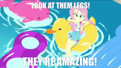 Size: 800x450 | Tagged: source needed, safe, edit, edited screencap, screencap, fluttershy, equestria girls, g4, i'm on a yacht, my little pony equestria girls: better together, animated, barefoot, feet, female, fetish fuel, floaty, flutterfeet, foot focus, gif, leg focus, soles, solo, swimming pool, teen titans go, toes, wiggling toes