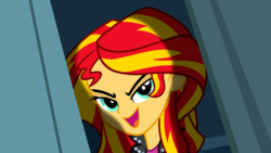 Size: 1280x720 | Tagged: safe, screencap, sunset shimmer, equestria girls, g4, my little pony equestria girls, evil grin, female, grin, lidded eyes, looking at you, pure unfiltered evil, smiling, smirk, solo