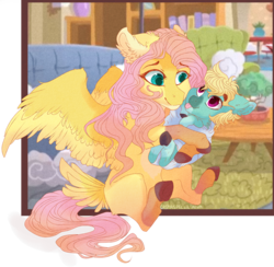 Size: 900x880 | Tagged: safe, artist:castaspellliana, fluttershy, zephyr breeze, pegasus, pony, g4, baby, baby pony, brother and sister, cheek fluff, chest fluff, colt, colt zephyr breeze, cute, ear fluff, female, filly, filly fluttershy, fluffy, foal, holding a pony, leg fluff, male, neck fluff, shyabetes, siblings, sitting, smiling, tail feathers, tongue out, wing fluff, younger, zephyrbetes