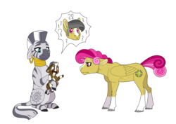 Size: 3508x2480 | Tagged: safe, artist:jackiebloom, daring do, zecora, oc, oc:kinyume, hybrid, pegasus, pony, zebra, zony, g4, alternate hair color, bald face, blaze (coat marking), coat markings, daringcora, dyed mane, facial markings, female, filly, high res, interspecies, interspecies offspring, lesbian, magical lesbian spawn, mare, offspring, pale belly, panic, parent:daring do, parent:zecora, parents:daringcora, pink mane, quadrupedal, shipping, simple background, socks (coat markings), story included, transparent background, white eyes