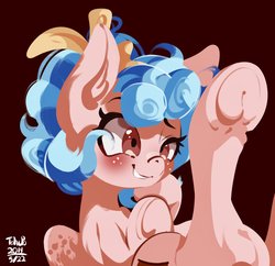 Size: 1852x1793 | Tagged: safe, artist:tohupo, cozy glow, pegasus, pony, g4, blushing, cozybetes, cute, female, filly, foal, freckles, frog (hoof), lineless, mare, misleading thumbnail, not a penis, solo, underhoof