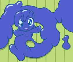Size: 2009x1721 | Tagged: safe, artist:badumsquish, derpibooru exclusive, oc, oc only, oc:wiggle, goo pony, hybrid, lamia, original species, slimia, fangs, grin, hugs needed, interspecies offspring, looking at you, looking up, looking up at you, low angle, magical lesbian spawn, offspring, outstretched arms, parent:oc:kalianne, parent:oc:tremble, parents:oc x oc, slit pupils, smiling, solo