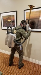 Size: 1911x3520 | Tagged: safe, human, clothes, convention, cosplay, costume, everfree northwest, everfree northwest 2019, gas mask, irl, irl human, mask, pest control gear, pest control pony, photo, solo