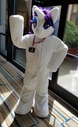 Size: 2189x3563 | Tagged: safe, rarity, human, g4, clothes, convention, cosplay, costume, everfree northwest, everfree northwest 2019, fursuit, high res, irl, irl human, photo