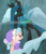 Size: 507x583 | Tagged: safe, screencap, cozy glow, queen chrysalis, changeling, changeling queen, pegasus, pony, frenemies (episode), g4, my little pony: friendship is magic, clothes, cropped, duo, female, filly, foal, hat, wind, winter outfit