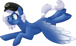 Size: 1333x809 | Tagged: safe, artist:sevenserenity, oc, oc only, oc:aile egro, pegasus, pony, blue, commission, flying, navy hat, simple background, solo, transparent background