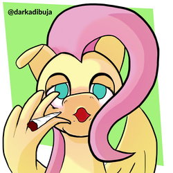 Size: 2230x2230 | Tagged: safe, artist:darka01, fluttershy, pegasus, pony, g4, drugs, female, flutterhigh, flutterjoint, high, high res, marijuana, pink hair, smoke, smoke weed everyday, solo, stoned, wing hands, wings
