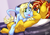 Size: 3890x2734 | Tagged: safe, artist:drizziedoodles, oc, oc only, oc:art's desire, oc:honey drizzle, classical unicorn, earth pony, pony, unicorn, :p, cloven hooves, couch, cuddling, cute, duo, freckles, high res, horn, leonine tail, mlem, pillow, silly, silly pony, snuggling, tongue out, unshorn fetlocks