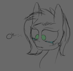 Size: 857x828 | Tagged: safe, artist:enragement filly, oc, oc:filly anon, earth pony, pony, crying, female, filly, lineart, sad, sketch