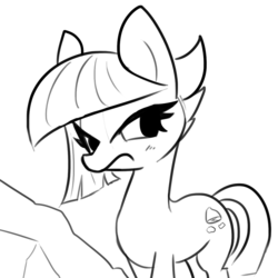 Size: 1080x1080 | Tagged: safe, artist:tjpones, limestone pie, earth pony, pony, g4, angry, blushing, female, grayscale, mare, monochrome, rock, simple background, solo, white background