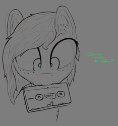 Size: 957x1021 | Tagged: safe, artist:enragement filly, oc, oc:filly anon, pony, dialogue, female, filly, movie reference, sketch, the ring, vhs
