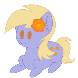 Size: 2000x2000 | Tagged: safe, artist:solardoodles, doseydotes, earth pony, pony, chibi, female, flower, flower in hair, high res, lying down, mare, no pupils, simple background, smiling, solo, transparent background