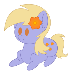 Size: 2000x2000 | Tagged: safe, artist:solardoodles, doseydotes, earth pony, pony, g4, chibi, female, flower, flower in hair, high res, lying down, mare, no pupils, simple background, smiling, solo, transparent background