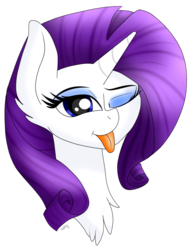 Size: 1061x1378 | Tagged: safe, artist:monsoonvisionz, rarity, pony, unicorn, g4, :p, chest fluff, cute, ear fluff, female, mare, one eye closed, raribetes, simple background, solo, tongue out, transparent background, wink