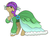 Size: 1280x974 | Tagged: safe, artist:night-iris, yona, pony, g4, she's all yak, blushing, clothes, cute, dress, female, flower, lidded eyes, ponified, pony yona, simple background, solo, species swap, white background, wig, yonadorable