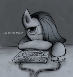 Size: 1216x1280 | Tagged: safe, artist:lonelycross, marble pie, earth pony, pony, ask lonely inky, g4, computer mouse, female, keyboard, lonely, lonely inky, question, solo
