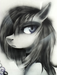 Size: 720x960 | Tagged: artist needed, safe, marble pie, pony, g4, bust, choker, displeased, female, lonely inky, portrait, solo
