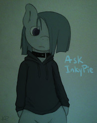 Size: 960x1226 | Tagged: artist needed, safe, marble pie, earth pony, pony, g4, bipedal, choker, clothes, female, hoodie, lonely inky, solo
