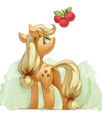 Size: 1253x1500 | Tagged: safe, artist:jotun22, applejack, earth pony, pony, g4, apple, applebutt, butt, female, food, looking at something, looking up, mare, obligatory apple, plot, solo