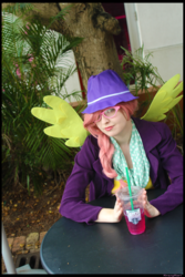 Size: 3456x5184 | Tagged: safe, artist:krazykari, fluttershy, human, g4, alternate hairstyle, clothes, cosplay, costume, hat, hipstershy, irl, irl human, photo, solo