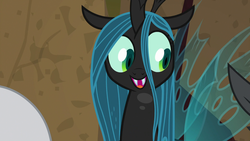 Size: 1920x1080 | Tagged: safe, screencap, lord tirek, queen chrysalis, changeling, changeling queen, frenemies (episode), g4, better way to be bad, cute, cutealis, female, happy, smiling, solo focus, when she smiles