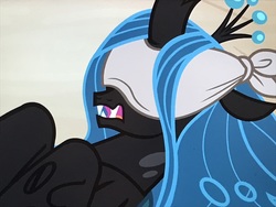 Size: 4032x3024 | Tagged: safe, screencap, queen chrysalis, changeling, changeling queen, frenemies (episode), g4, blindfold, female, solo