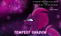 Size: 6448x3899 | Tagged: safe, artist:ejlightning007arts, tempest shadow, twilight sparkle, alicorn, pony, g4, broken horn, crying, emotional, female, horn, implied lesbian, implied shipping, lesbian, quote, sad, ship:tempestlight, shipping, teary eyes, twilight sparkle (alicorn), wallpaper
