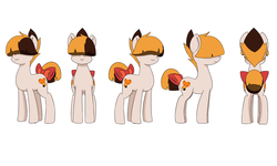 Size: 10000x6000 | Tagged: safe, artist:chedx, oc, oc:vanilla essence, earth pony, pony, absurd resolution, assistant, bow, colored, earth pony oc, front view, garfield, hair over eyes, male, rear view, reference sheet, side view, simple background, tail, tail bow, three quarter view, white background
