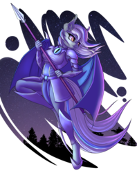 Size: 2540x3200 | Tagged: safe, artist:lightly-san, oc, oc only, bat pony, anthro, unguligrade anthro, armor, bat pony oc, clothes, commission, female, high res, night, solo, spear, stars, tree, weapon