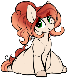 Size: 1650x1890 | Tagged: safe, artist:mulberrytarthorse, oc, oc only, oc:white peach, pony, belly, chubby, fat, female, freckles, heart eyes, ponytail, simple background, solo, thighs, thunder thighs, transparent background, wingding eyes