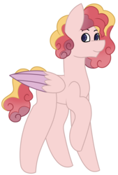 Size: 1954x2884 | Tagged: safe, artist:calibykitty, pegasus, pony, breeding result, curly mane, curly tail, magical lesbian spawn, male, multicolored hair, offspring, parent:pear butter, parent:princess cadance, parents:peardance, raised hoof, smiling, solo, stallion