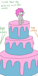 Size: 3000x6000 | Tagged: safe, artist:fajnyziomal, oc, oc only, oc:purple light, pony, unicorn, comic:świstek, birthday cake, cake, comic, food, offscreen character, solo
