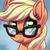 Size: 1800x1800 | Tagged: safe, artist:whitediamonds, applejack, earth pony, pony, g4, adorkable, bust, cute, dork, ear fluff, female, glasses, jackabetes, looking at you, mare, meganekko, portrait, signature, smiling, solo