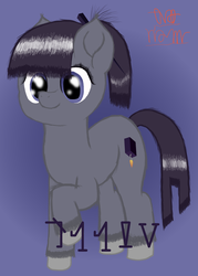 Size: 2500x3500 | Tagged: safe, artist:onil innarin, oc, oc only, oc:orrin, pony, constructed language, cute, female, gradient background, hairpin, high res, mare, ponytail, signature, smiling, unshorn fetlocks