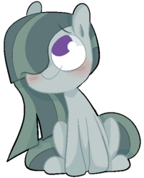 Size: 454x563 | Tagged: safe, artist:pinkiespresent, marble pie, earth pony, pony, g4, blushing, cute, female, hair over one eye, marblebetes, mare, no pupils, simple background, sitting, solo, transparent background